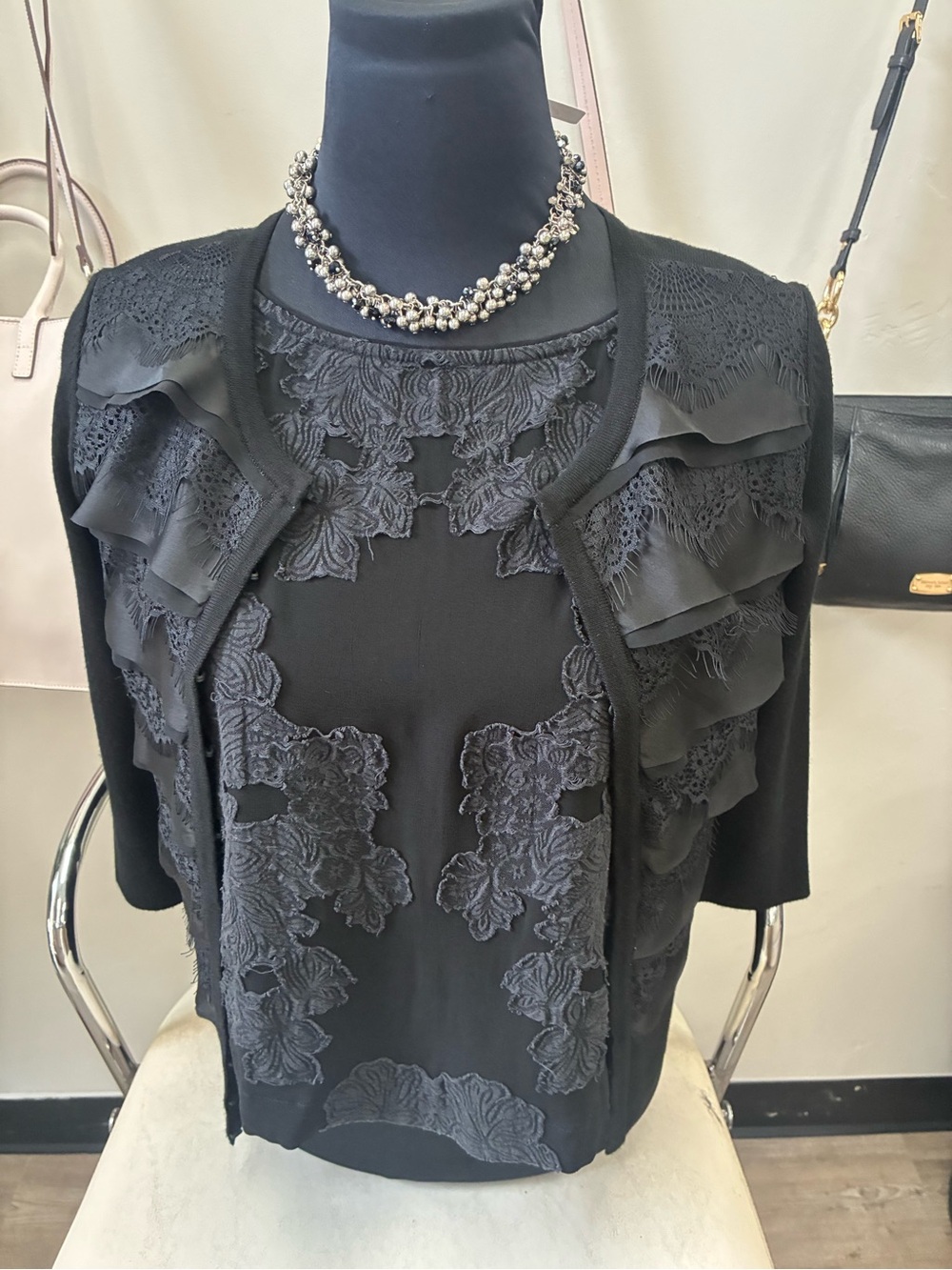 Wilfred Black Lace Ruffle Blouse